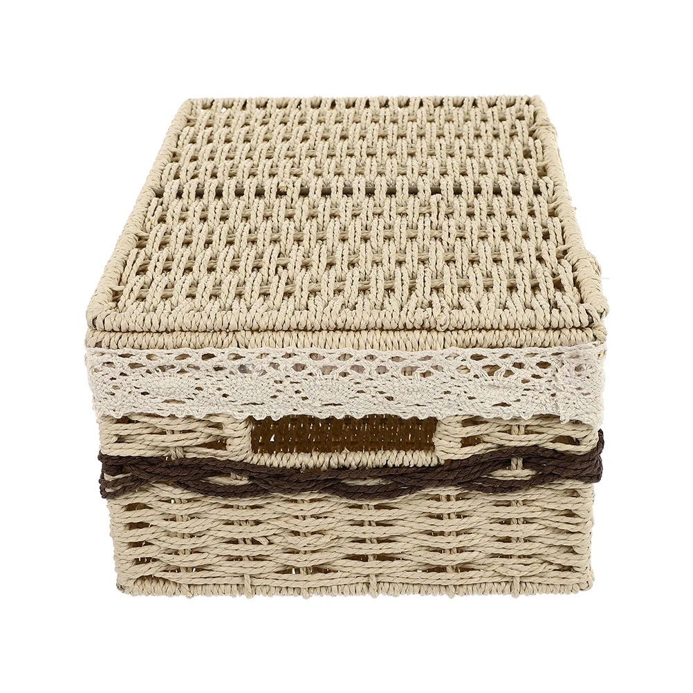 

Woven Rectangular Basket Desktop Sundries Holder Vanity Cosmetics Organizer