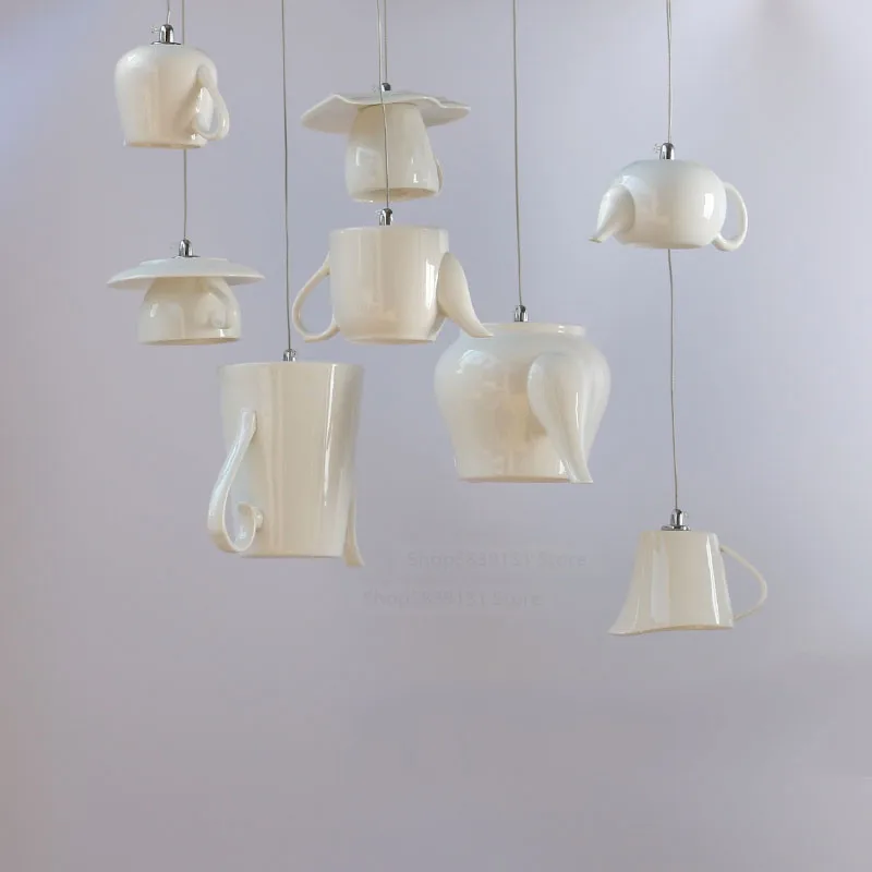 

Nordic Modern Pendant Lights LED Ceramic Tea Set Kitchen Hanging Lamps Dining Room Living Room Pendant Home Decor Light Fixtures
