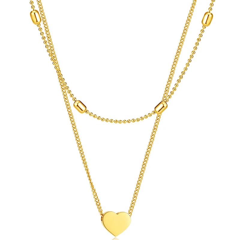 

Модное Элегантное Двухслойное ожерелье с подвеской в форме сердца из нержавеющей стали для женщин и девушек трендовые очаровательные дизайнерские ювелирные изделия оптовая продажа