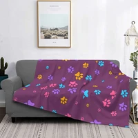 dog footprint blanket pet paw pattern plush warm super soft flannel fleece blanket for sofa bed cover travel decor