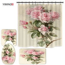 YIMING New floral fragrance printing bathroom set shower curtain bathroom mat toilet cover set shower curtain home decoration YIMING New floral fragrance printing bathroom set shower curtain bathroom mat toilet cover set shower curtain home decoration