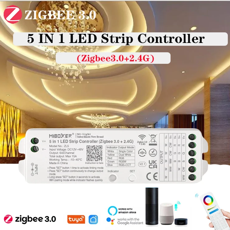Miboxer Zigbee 3.0+2.4G 5 in 1 LED Strip Controller ZL5 Support Music Rhythm And 2.4GHZ Remote Control DC 12V~48V 24V