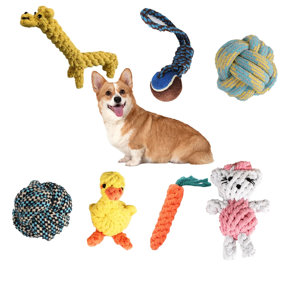 

1 Piece Set Dog Toys Carrot Knot String Ball Cotton Rope Dumbbell Clean Teeth Tough Chew Toy Durable Braided Bite Resistant Smal