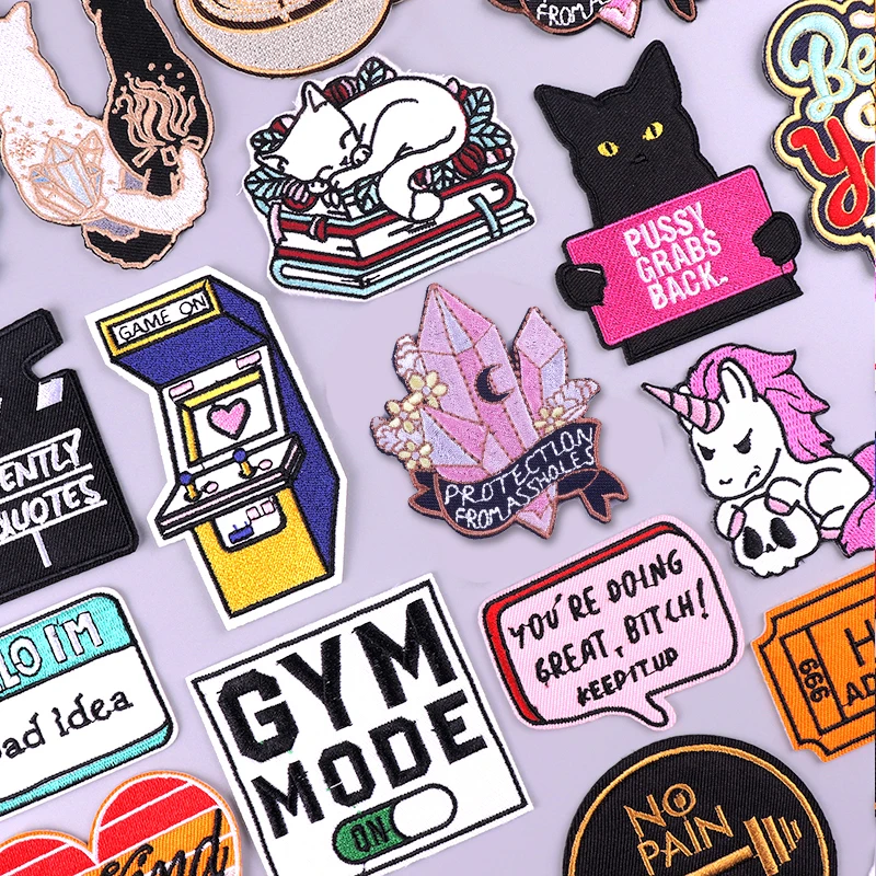 

Cartoon Cat Ainmal Patches For Clothing Thermoadhesive Patches Hippie Letters Embroidery Iron On Patch DIY Stickers Badge