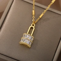 zircon lock necklaces for women gold stainless steel neck chain female pendant necklace jewelry collier femme birthday gift