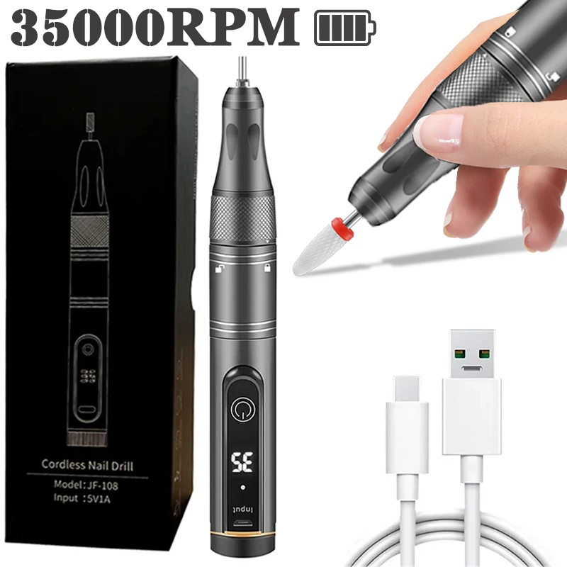 35000RPM Cordless Nail Drill Machine For Gel Polish Portable Manicure Machine Rechargeable Nail Sander with LCD Display NailTool