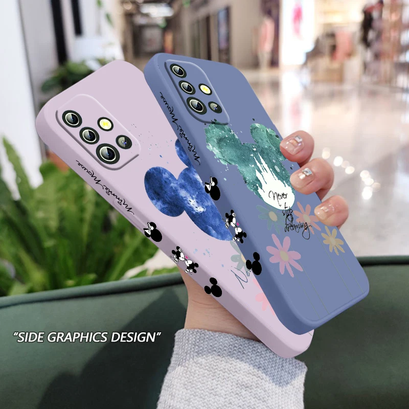 

Disney Mickey Minnie Cute For Samsung A04 A71 A51 A42 A41 A31 A32 A21S A12 A11 4G 5G Liquid Left Rope Phone Case