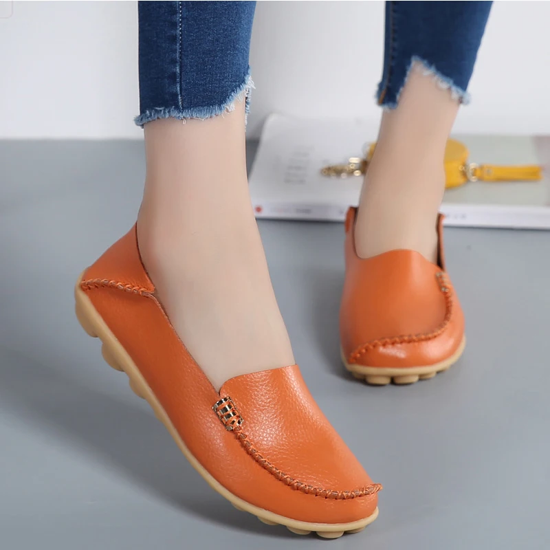 Women Flats Shoes Summer Loafers Shoes Flats Fashion Women Shoes Casual Ladies Soft Leather Round Head Platform Women Sneakers