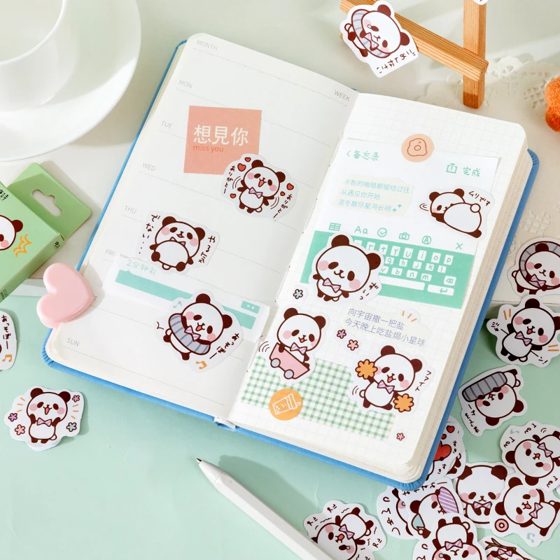 

45 Sheets Boxed stickers Panda round cute animal hand account diary material decoration lovely cartoon scrapbooking material