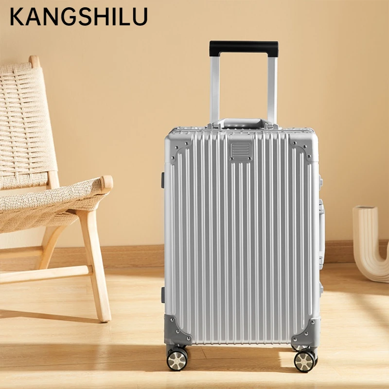 KANGSHILU New 20'' Inch Aluminum Magnesium Alloy Trolley Case Customs Lock Universal Luggage Women's Travel Offers with Wheels