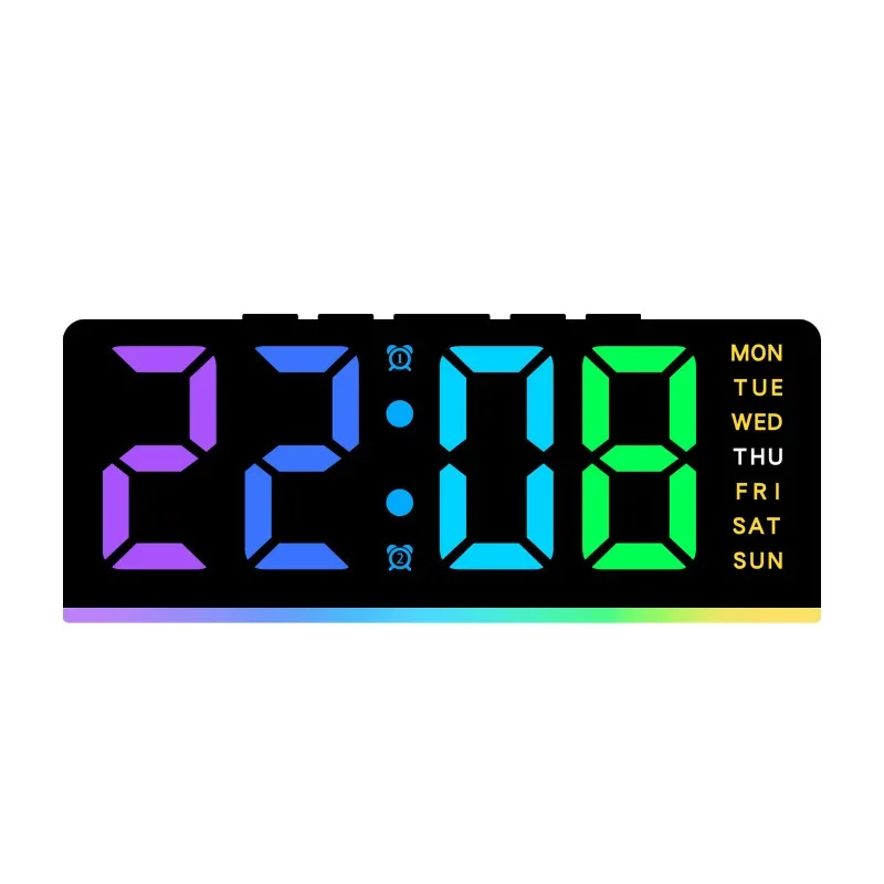 

Цифровой будильник RGB с 13-цветной подсветкой настроения, 2 отстрочками будильника, питанием от USB, 4-уровневая яркость, светодиодные настольные часы 12/24 часа