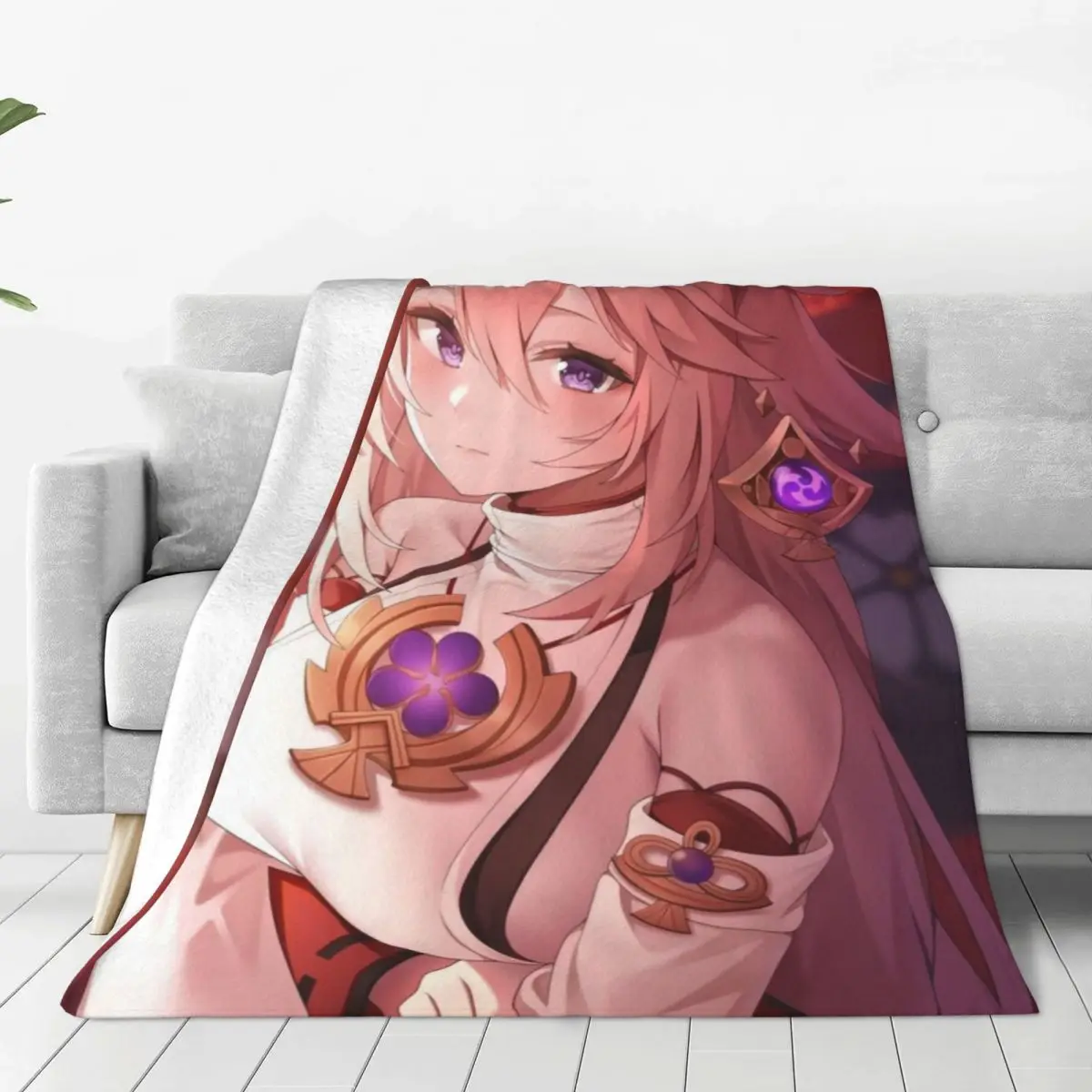 

Genshin Impact Blanket Yae Miko Anime Flannel Funny Warm Throw Blankets for Home Restaurant Spring Autumn