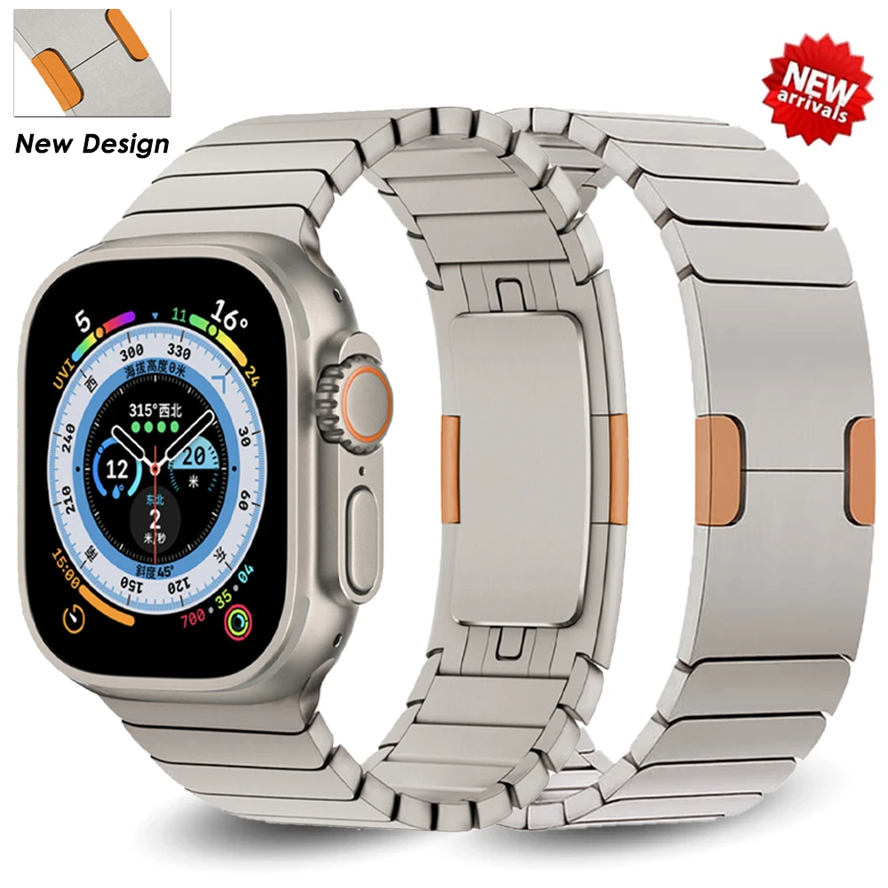 

Titanium Orange Strap For Apple Watch 8 Ultra 49mm 45mm Link Bracelet Loop For iWatch 7 41mm 6 5 4 44mm 42 Stainless Steel Band