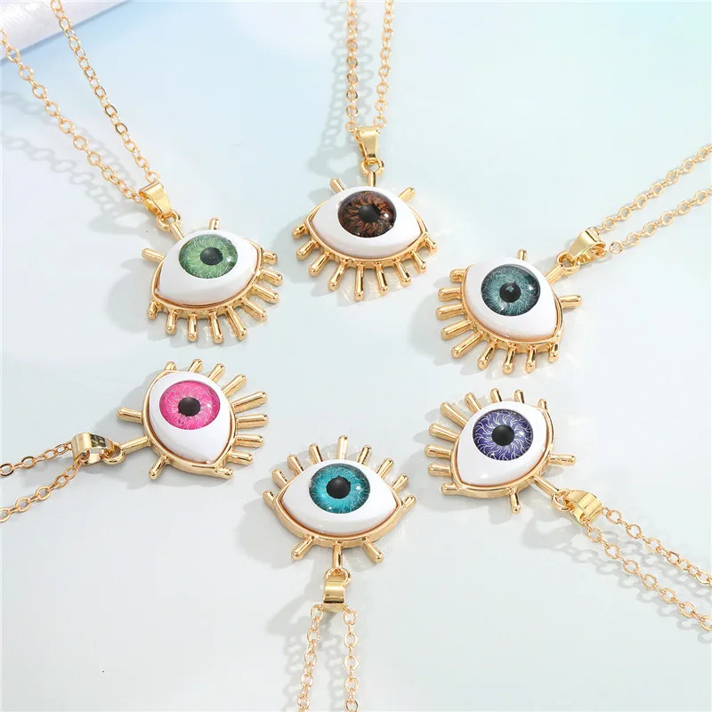 

1 Pcs Resin Evil Eye Pendant Necklaces For Women Gift Jewelry Colored Eyelash Turkish Blue Eye Sweater Clavicle Chain N241
