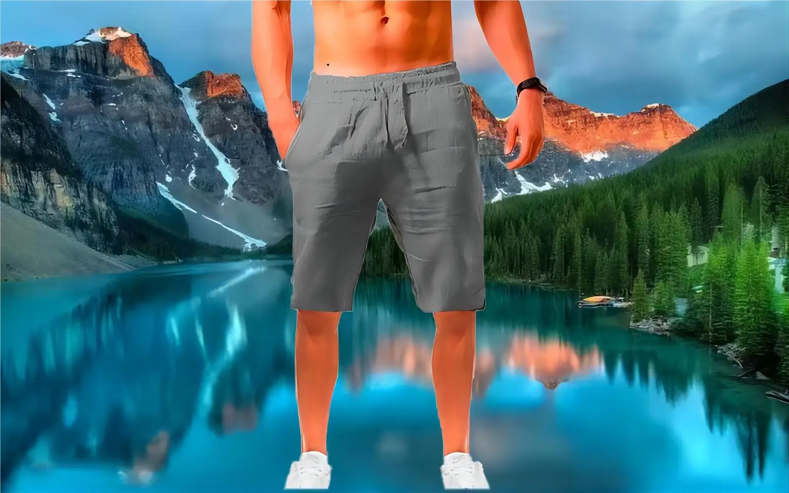 Шорты мужские спортивные из хлопка и льна удобные дышащие Короткие штаны с