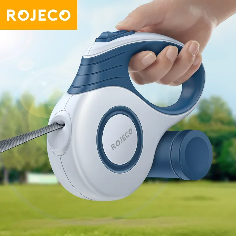 Фото Автоматический выдвижной поводок ROJECO 3M/5M для собак, выдвижная веревка-рулетка для прогулок с маленькими и крупными собаками, аксессуар для собак №1