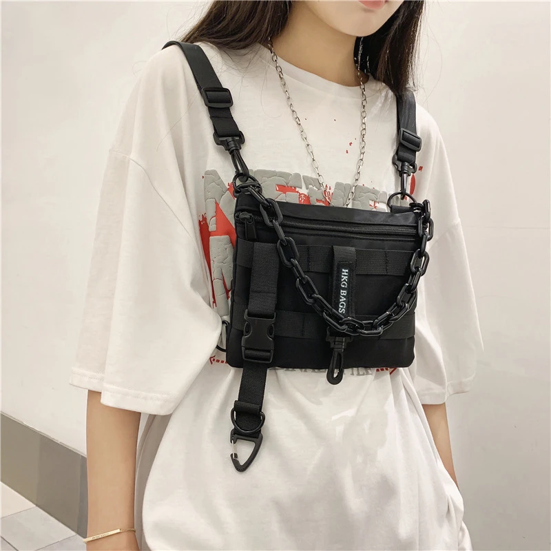 

Functional Tactical Chest Bag For Men Fashion Bullet Hip Hop Vest Streetwear Bag Waist Pack Female Black Wild Chest Rig Bag Cool