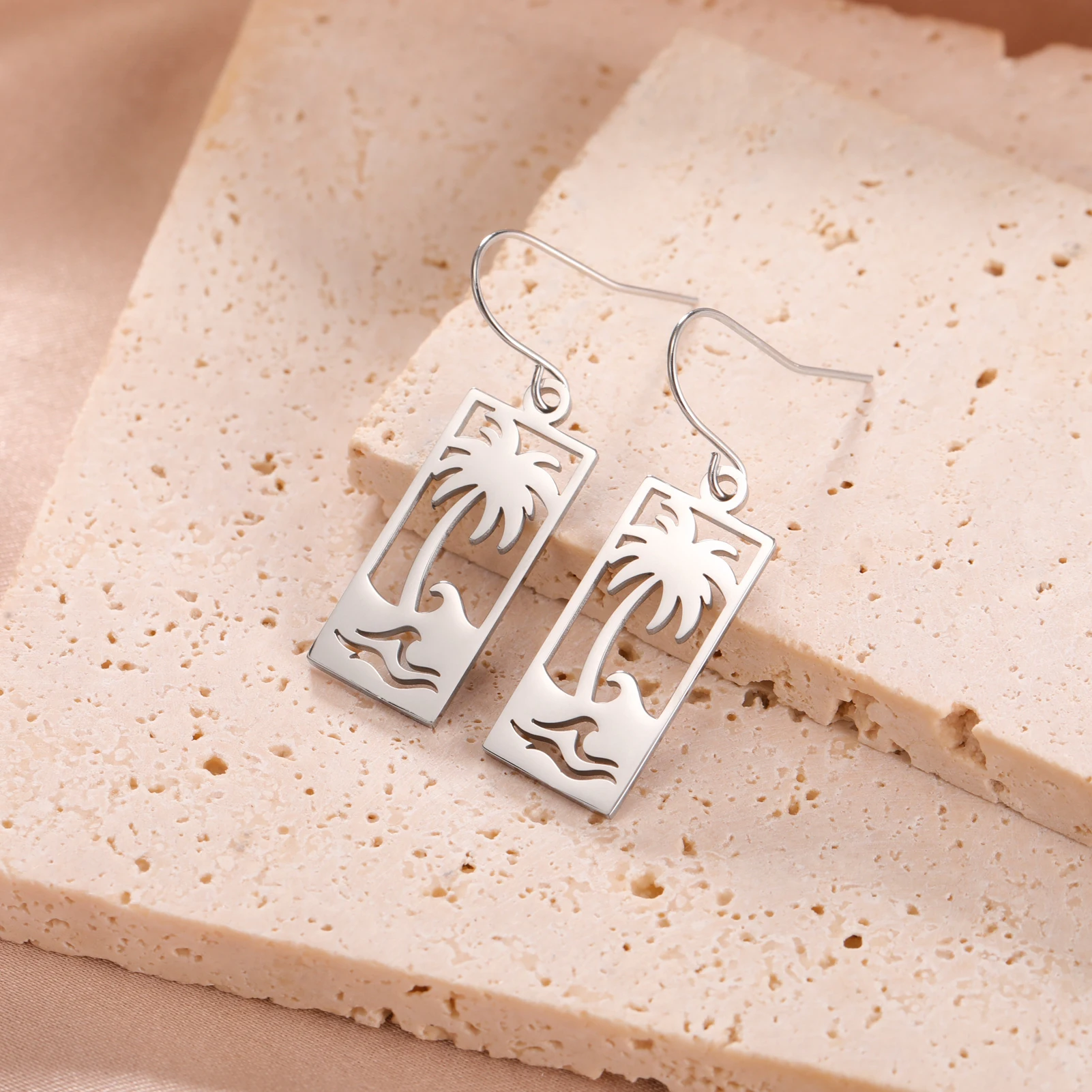Кокосовая Пальма Серьги Нержавеющей Стали Женщины Девушки Прямоугольник Кулон