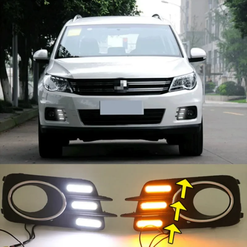 2 sztuk dla Volkswagen VW Tiguan 2010 2011 2012 LED DRL światła do jazdy dziennej światło dzienne żółte lampy sygnalizacyjne