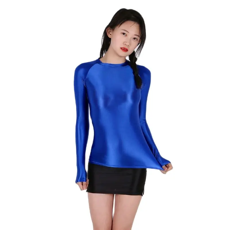 

Пикантный женский высокоэластичный тонкий глянцевый Топ с длинным рукавом костюм для йоги облегающие эластичные колготки танцевальная одежда