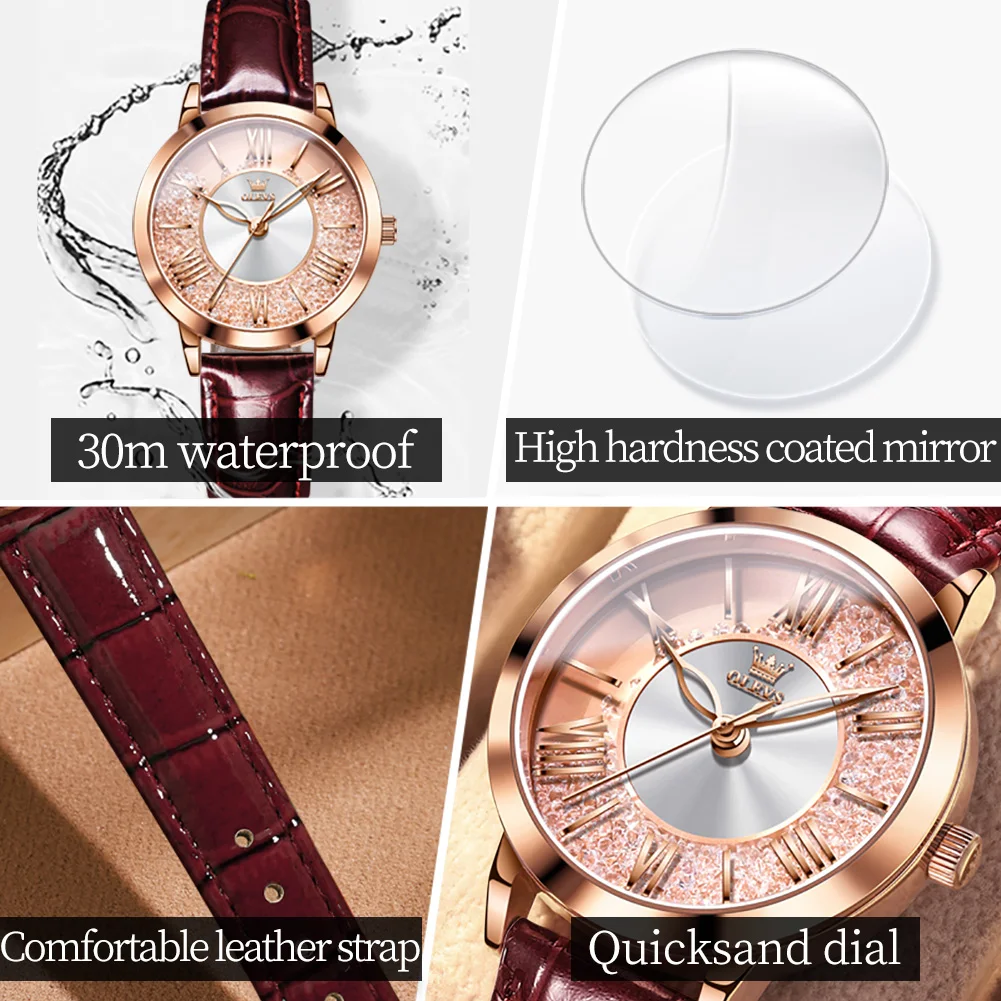 OLEVS Women Watches Fashion Leather Quicksand Ladies Watch Waterproof Quarzt Wristwatch Romatic Girlfriend Gift Montre Femme