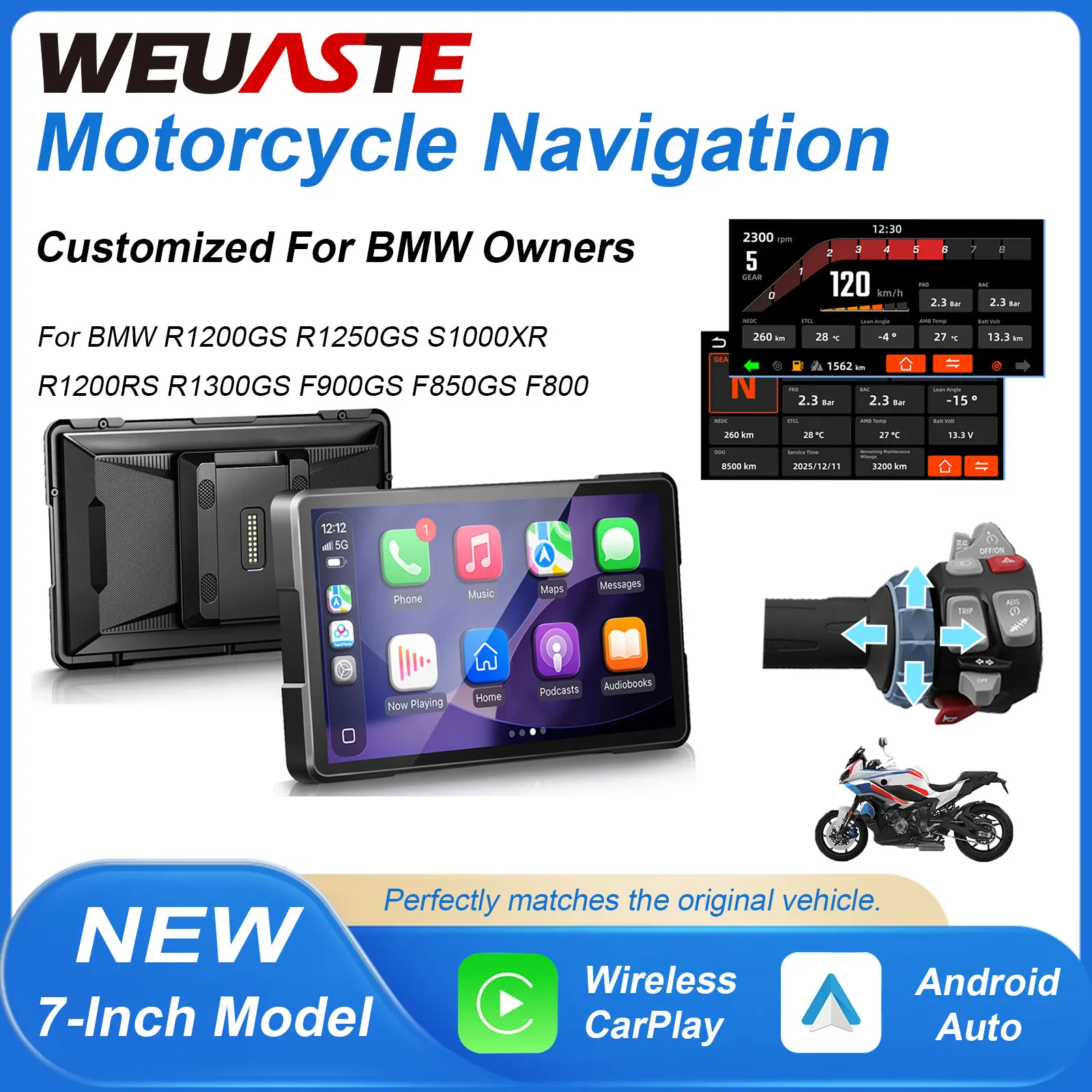 Фото WUEASTE 6-дюймовый мотоциклетный CarPlay для моделей BMW, Android Auto, GPS-навигация для BMW R1200GS, R1250GS, S1000XR, R1300GS №1