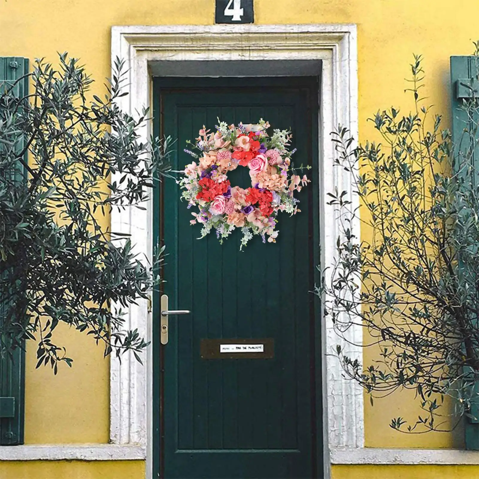 

Rose Wreath Outdoor Front Door Fake Green Leaves Garland Festival Decor