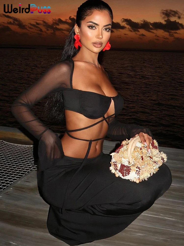 Weird Puss Сексуальный комплект из 2 предметов для женщин с сетчатыми рукавами и