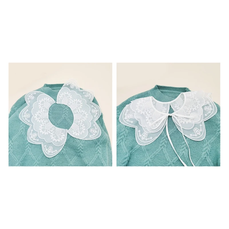 

Women Sweet for Doll Lace White False Collar Double Layer Embroidery Floral Shaw