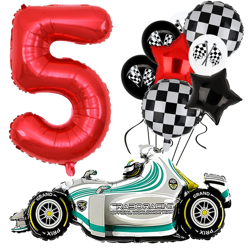

10PCS Race Car Party Decoraitons Racing Number 2 3 4 6 8 5th Balloons Kid Gift Toys Boy Birthday Supplies Checkered Flag Balloon