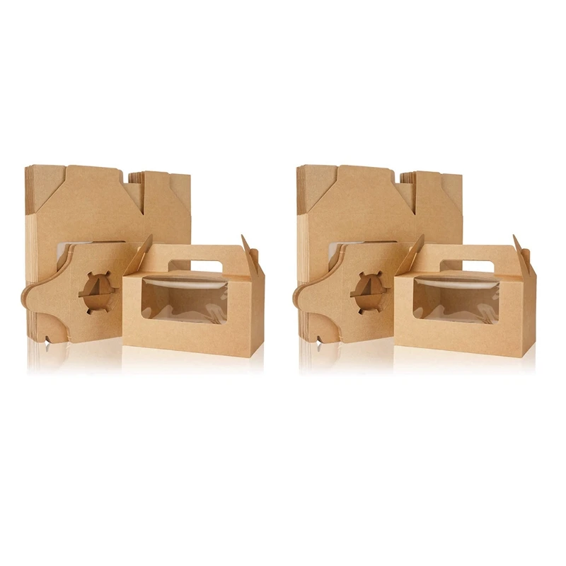 

New-40Pcs 2 Holders Cupcake Boxes Carrier With Window Insert And Handle, Party Packing Cupcake Muffin Carry Boxes Container