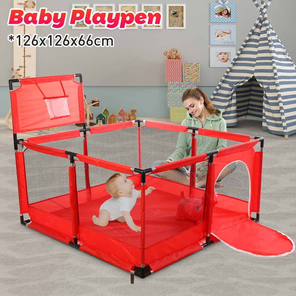 120cm Baby Playpen Children Furniture Playground Pool for 6 months~6 Years Old Kids Safety Indoor Barriers Home Basketball Park