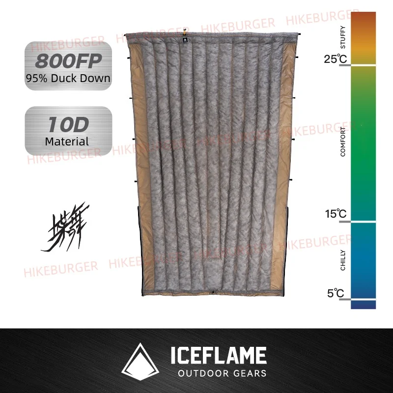 Фото Ice Flame NXT 3-сезонное летнее одеяло, снаряжение для кемпинга на открытом воздухе, спальный мешок, сверхлегкий серый утиный пух, термопоходный рюкзак №2