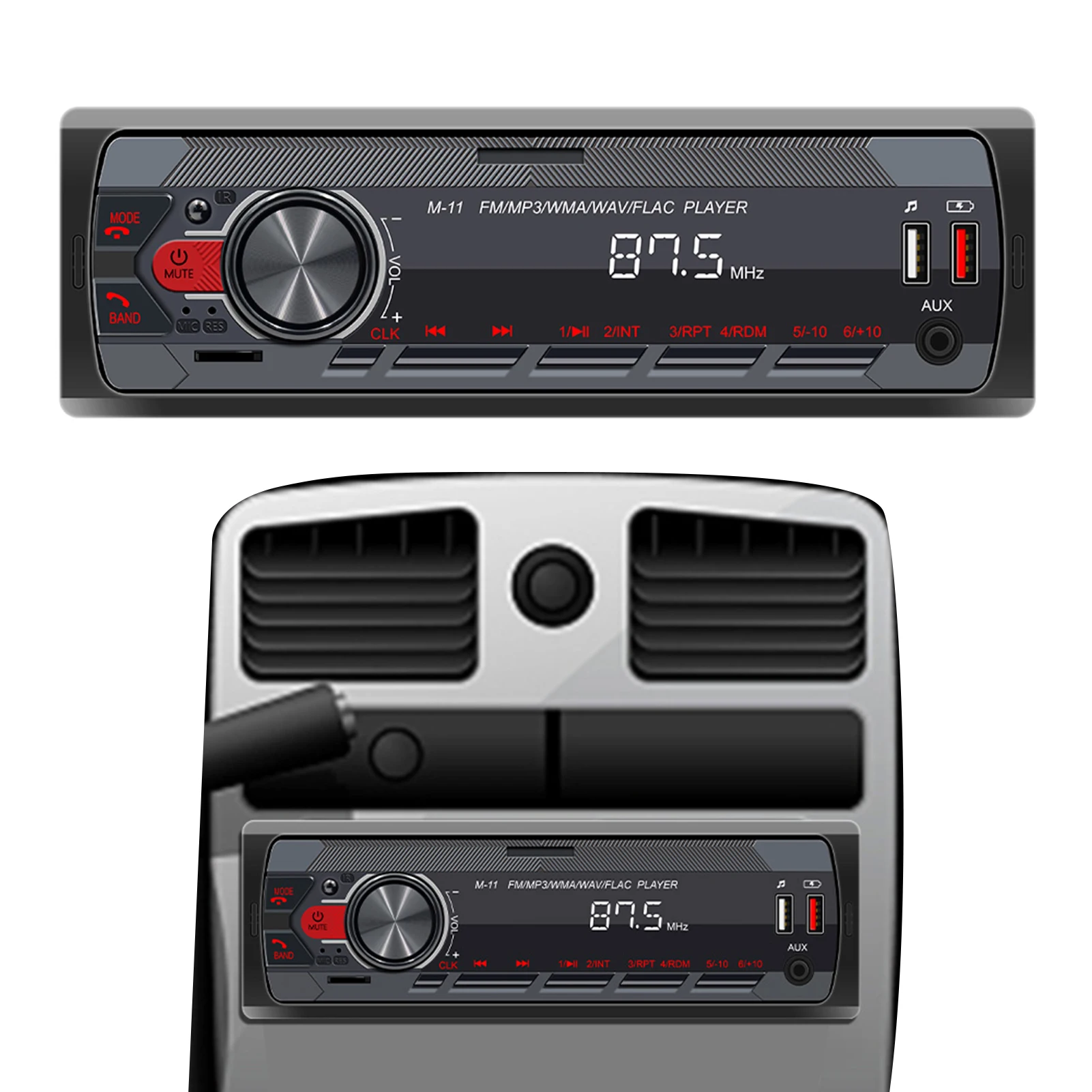 

Single Din Radio Car Stereo With BT Push To Talk Assistant BT Hands-Free Calling & Music Streaming USB MP3 Playback & Charging