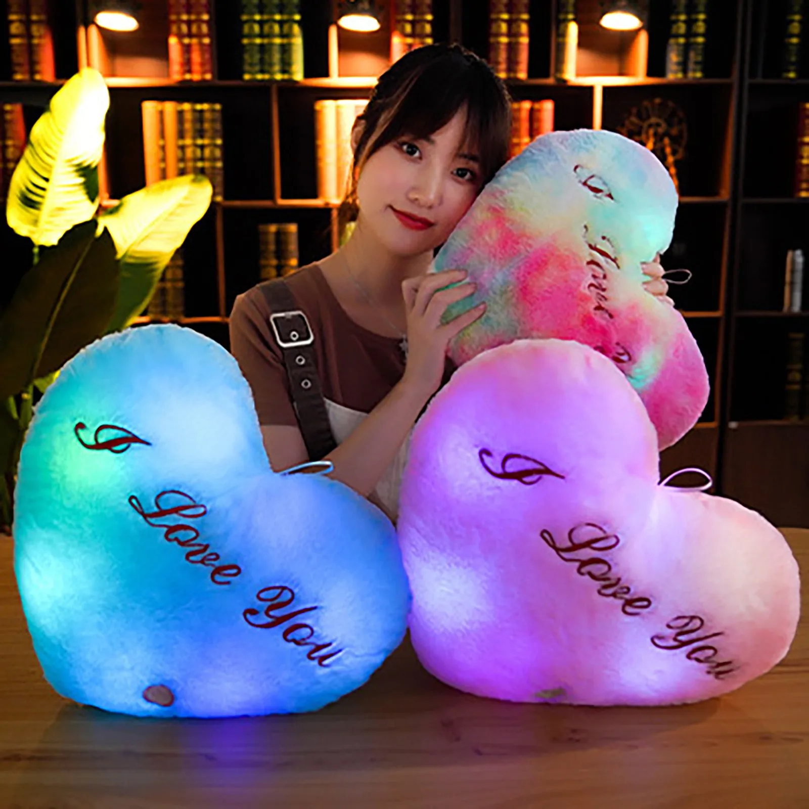 

Luminous Pillow HeartCushion Colorful Glowing Pillow Plush Doll Led Light Toys Gift For Girl Kids Valentine's Day Birthday