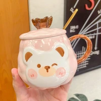 cute ceramic coffee tea mug drinks dessert breakfast milk cup mugs with lid and spoon handle drinkware gifts