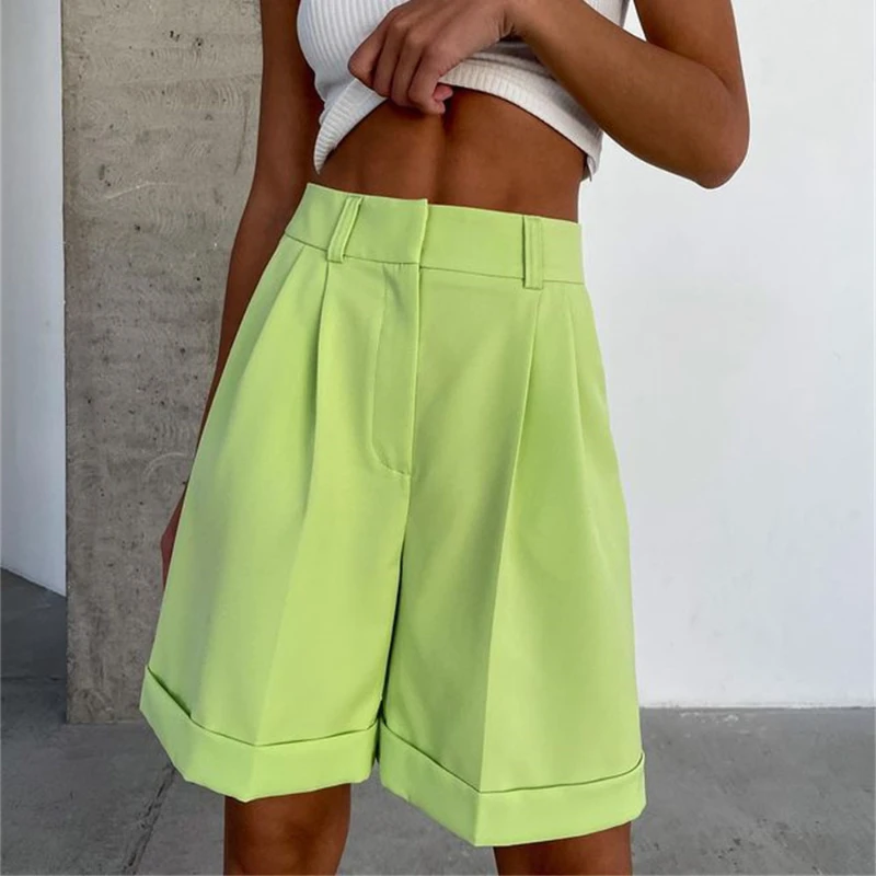 

2022 Women's Summer Shorts Cotton High Waist Casual Women's Loose Shorts Zipper Solid Street Sports Fashion Shorts