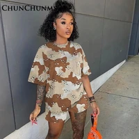 2022 casual loose camouflage short sleeve t shirt hot pants for women set street 2 piece cargo shorts tracksuits summer clothing