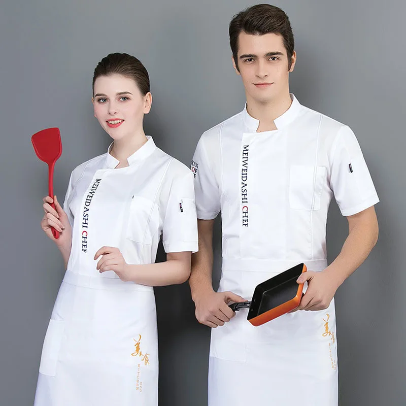 

Summer Male Chef Overalls Restaurant Waitress Clothing Hotel Female Cook Uniform Bakery Waiter Work Jacket Short-Sleeved
