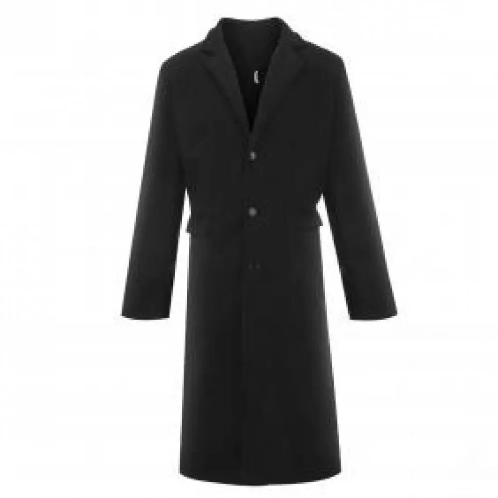 Пальто мужское шерстяное средней длины однотонное пальто на пуговицах с длинным