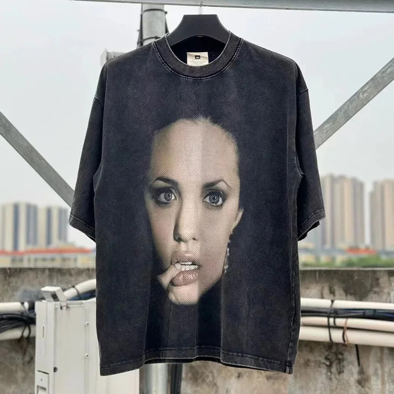 Высококачественная Тяжелая промытая футболка с рисунком большой головы мужские