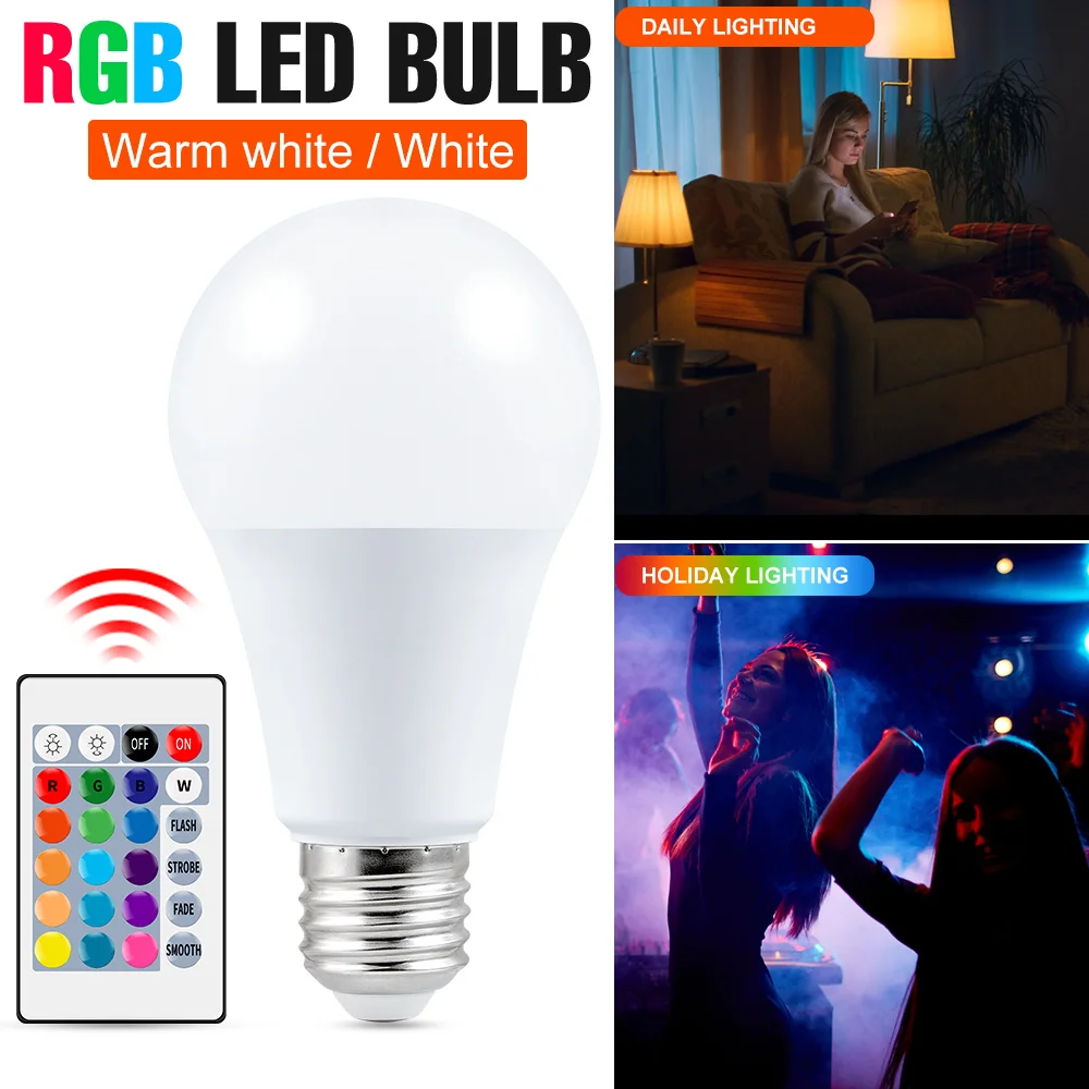 

Светодиодная RGB-лампа E27, 220 В, 5/10/15 Вт