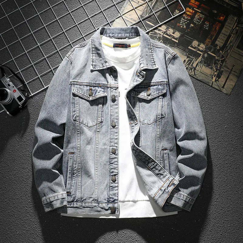 

Baggy Casual Denim Jacket Male 2023 New High Street Fashion Retro Blue Loose Jacket Cargo Coat Male Brand Clothing M-5XL