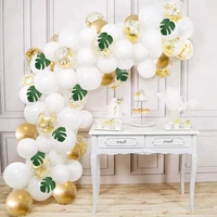 100 pcs balloon garland arch kit white gold confetti balloons with palm leaves for baby shower wedding party decor