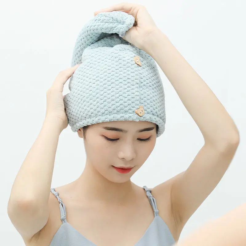 

Hair Towel Drying Hat Women Solid Candy Color Quick Drying Shower Cap Thicken Microfiber Soft for Girls Female Caps Daily Bath