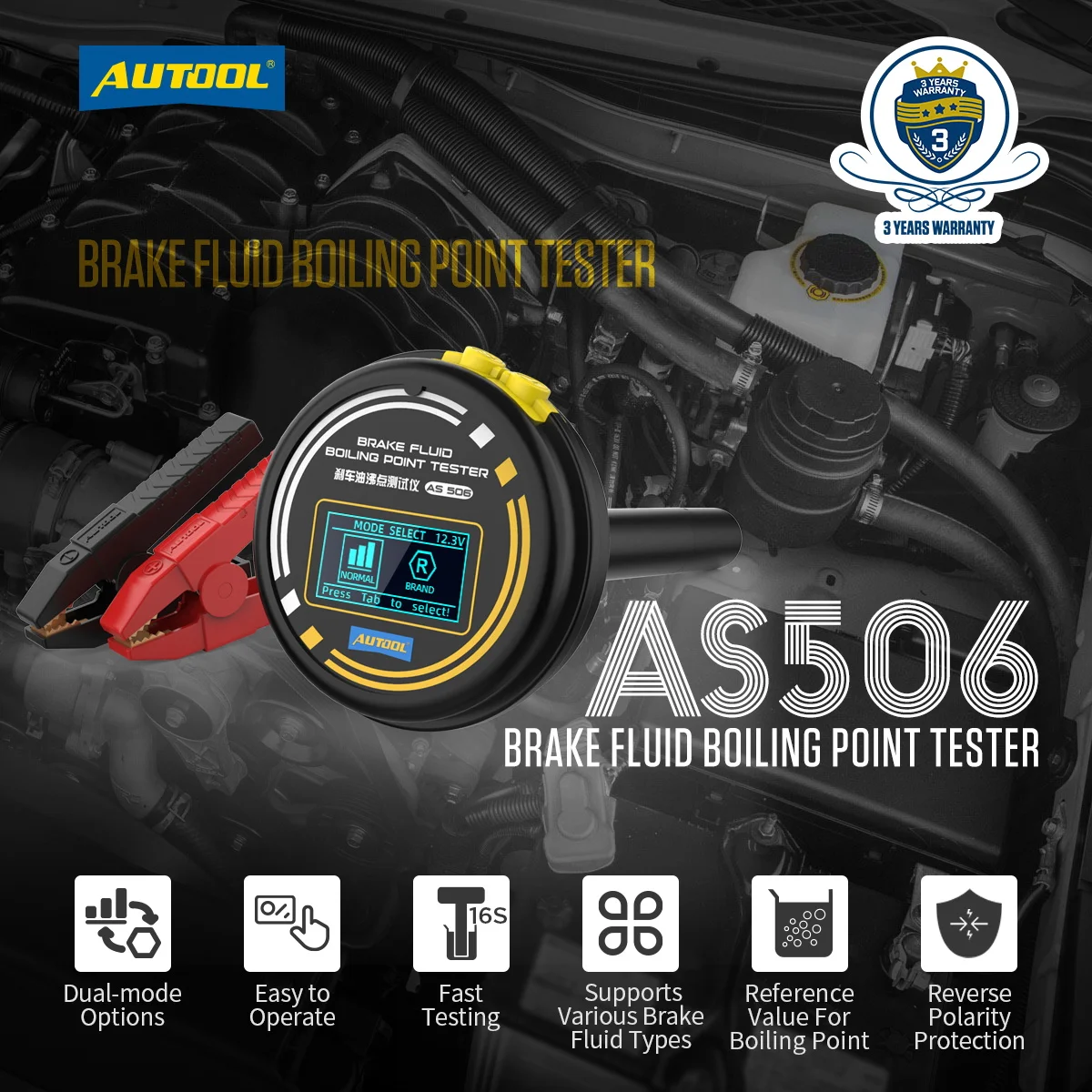 

AUTOOL AS506 Brake Fluid Tester 12/24V Automotive Brake Oil Tester Compatible for DOT3/DOT4/DOT5.1/ENV4/ENV6 ATE/TRW/BOSCH/MOBIL