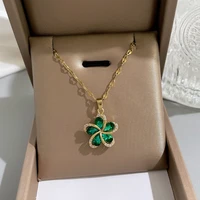exquisite green zircon flower necklace ladies fashion party dating clavicle chain sweater steel titanium chain gift