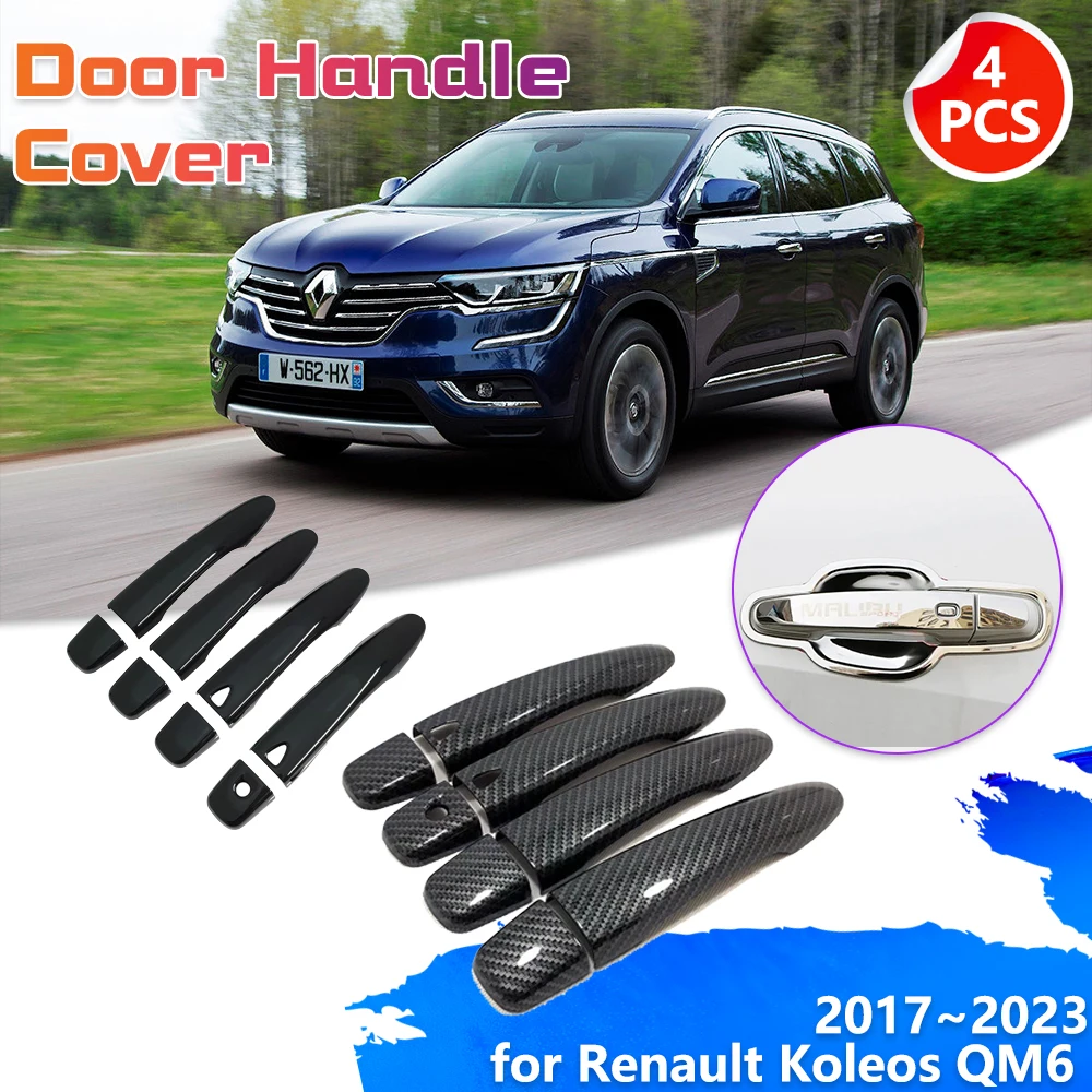 

Chrome Carbon Fiber Car Door Handle for Renault Koleos Samsung QM6 II HC 2017~2023 Cover Trim Set Sticker Key Cap Accessories