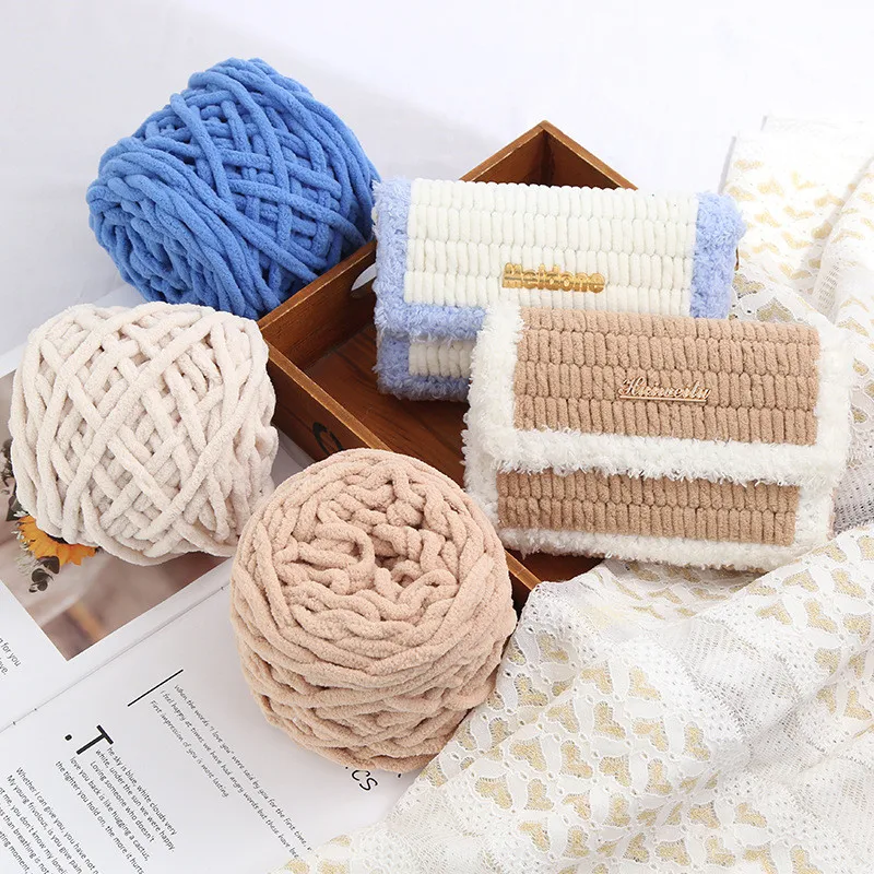 

100g/ball Chenille Knitting Yarn Soft Ice Strip Line Cotton Yarn Self Woven DIY Valentine's Cotton Woven Scarf Thick Wool Yarn