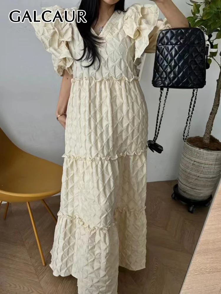 

Женское платье-макси с V-образным вырезом, коротким рукавом и высокой талией